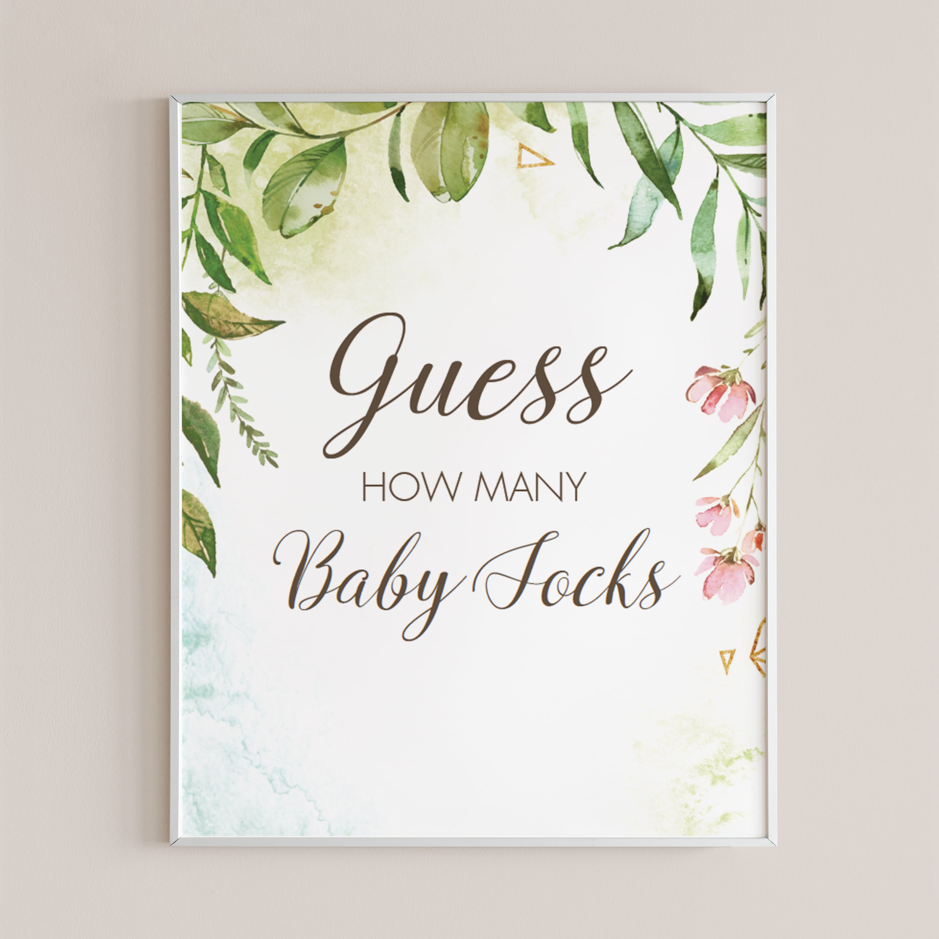 Instant download green and pink floral baby shower guess how many sign by LittleSizzle
