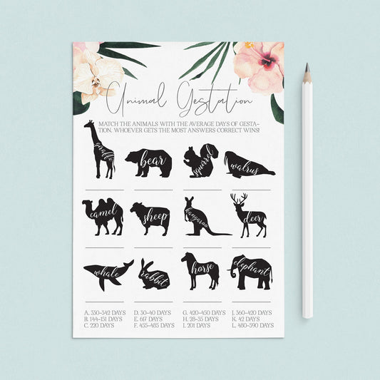 Tropical Baby Shower Game Animal Gestation Printable by LittleSizzle