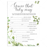 Guess the baby song baby shower game green leaves by LittleSizzle