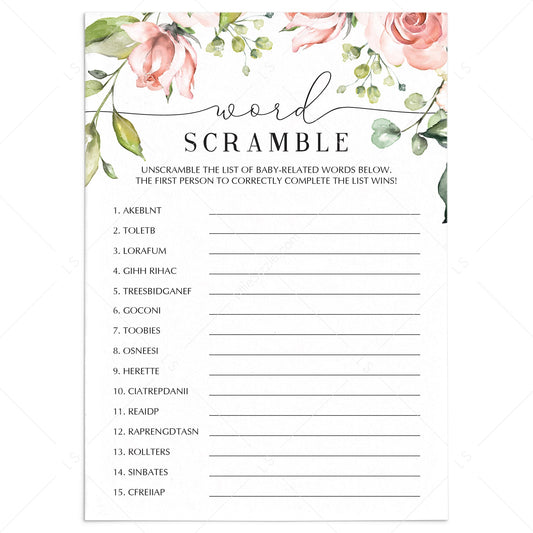 Printable baby shower game word scramble garden theme by LittleSizzle