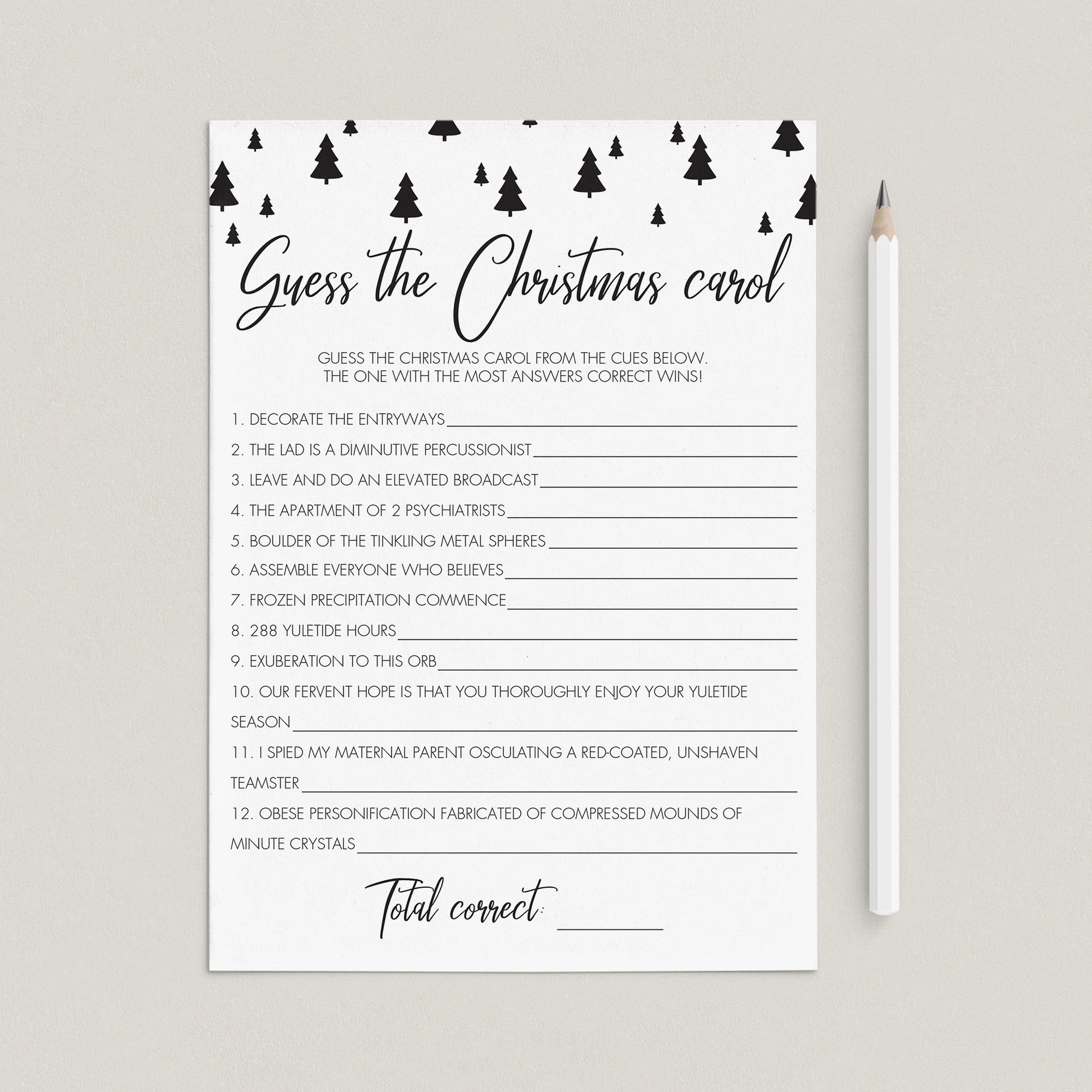 Black and White Christmas Carol Game Printable by LittleSizzle