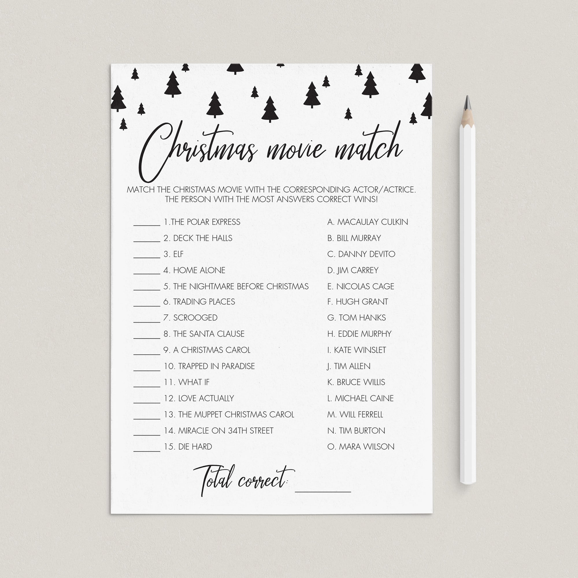 Christmas Movie Match Game Printable Black And White by LittleSizzle