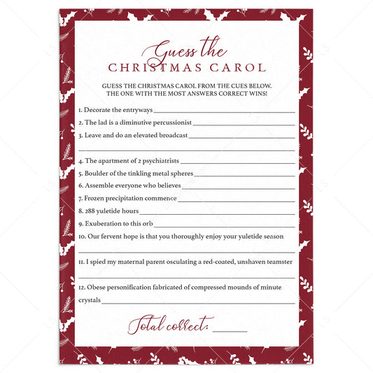 Name The Christmas Song Game Instant Download by LittleSizzle