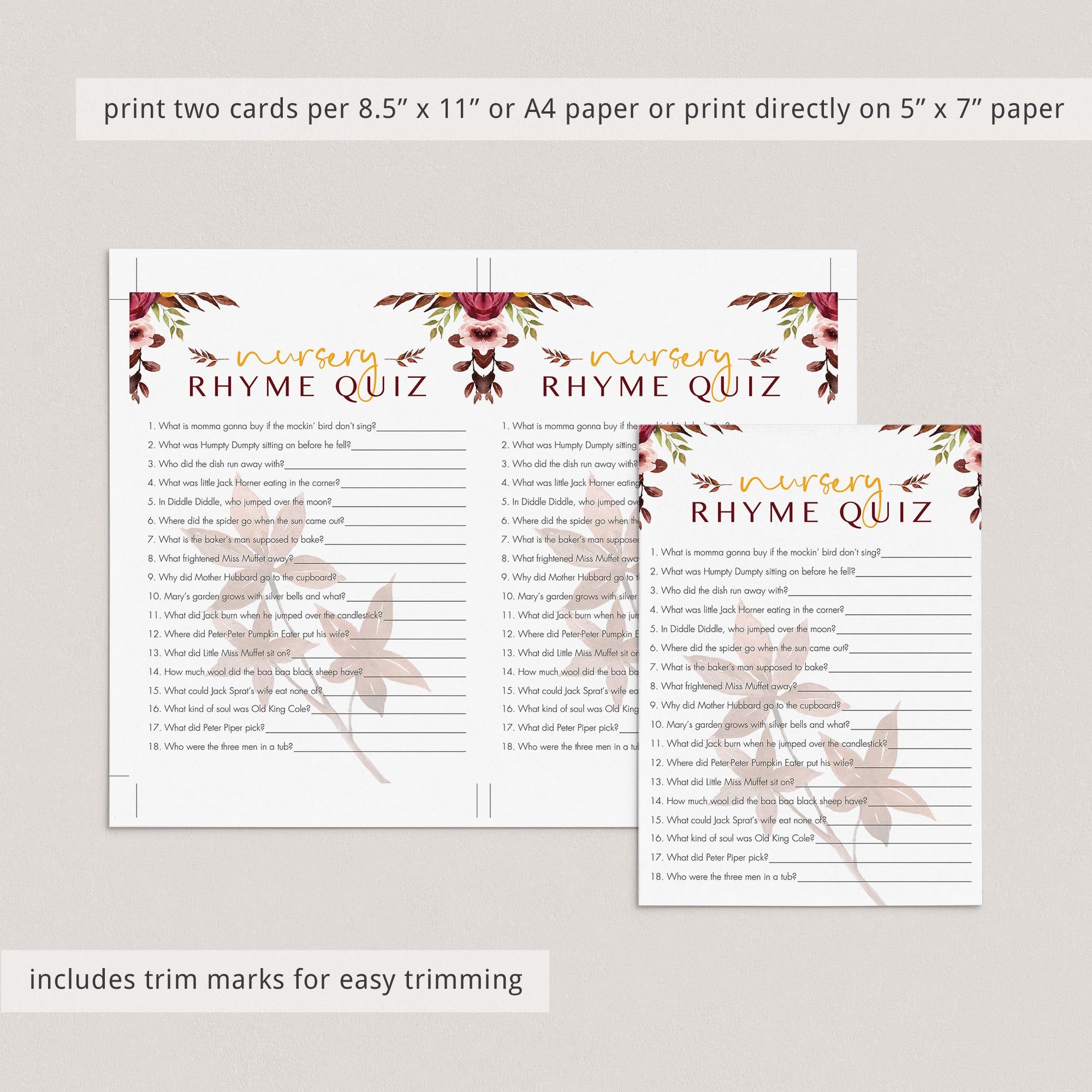 Nursery rhyme baby shower game fall theme by LittleSizzle