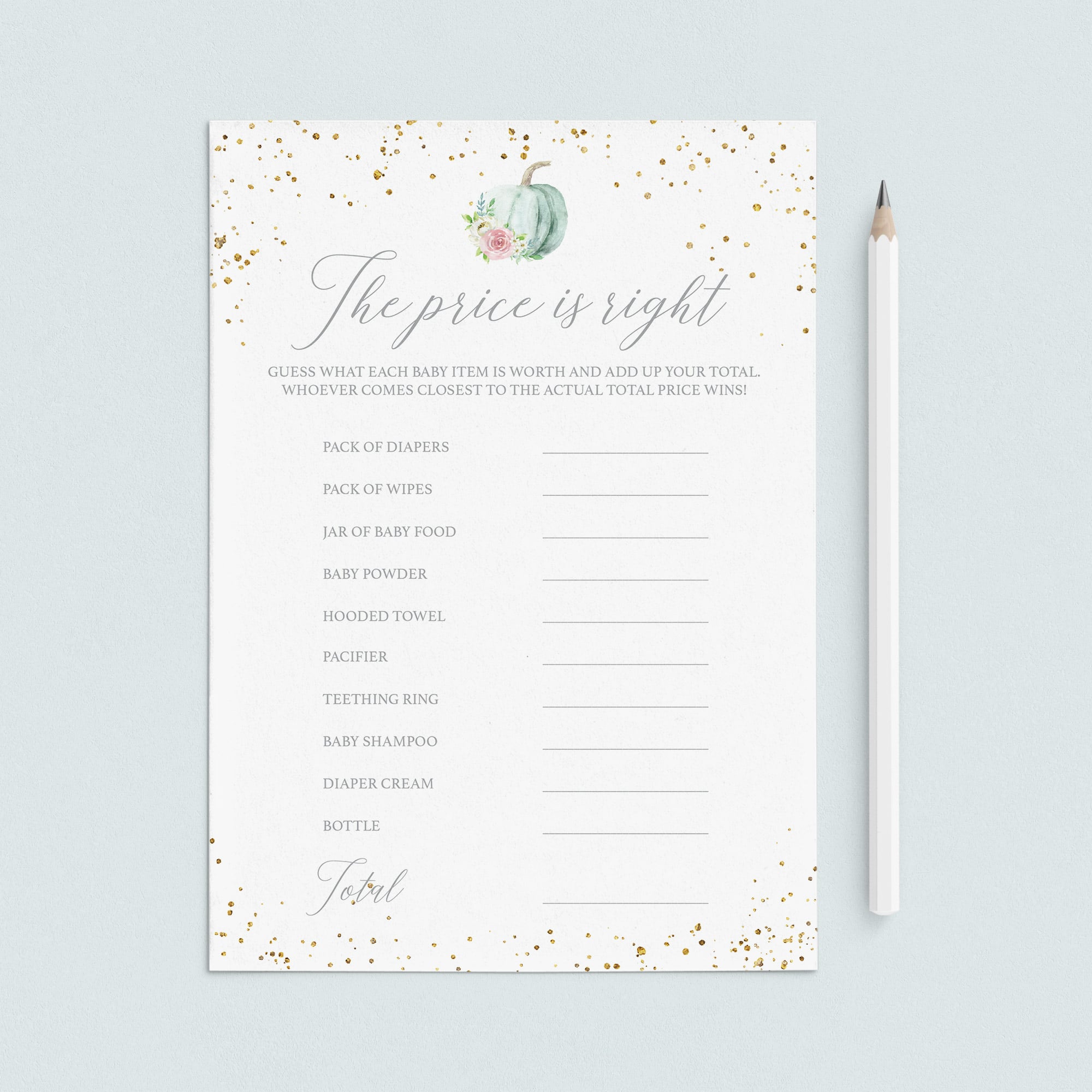 Watercolor Pumpkin Baby Shower Game Price Right by LittleSizzle