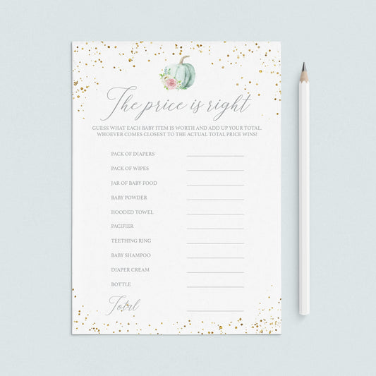 Watercolor Pumpkin Baby Shower Game Price Right by LittleSizzle