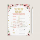 Floral unicorn babyshower printables games guess the price by LittleSizzle