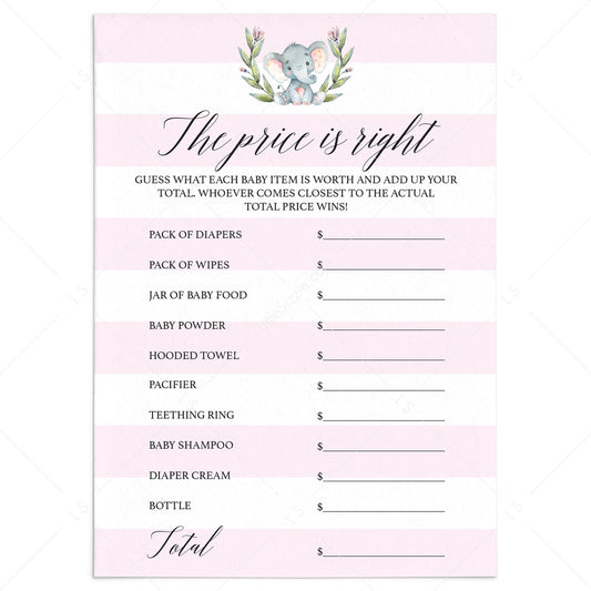 Girl baby shower The price is right game printable by LittleSizzle