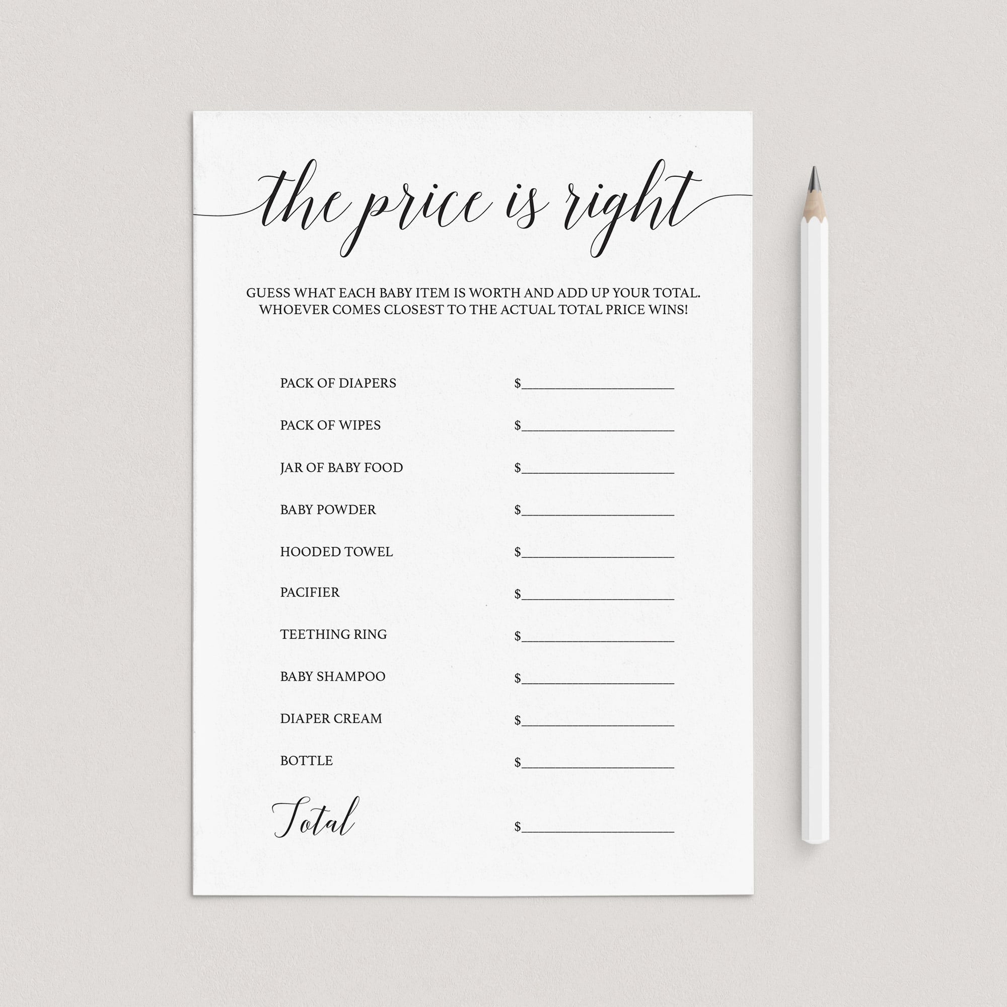 Simple baby shower game the price is right by LittleSizzle