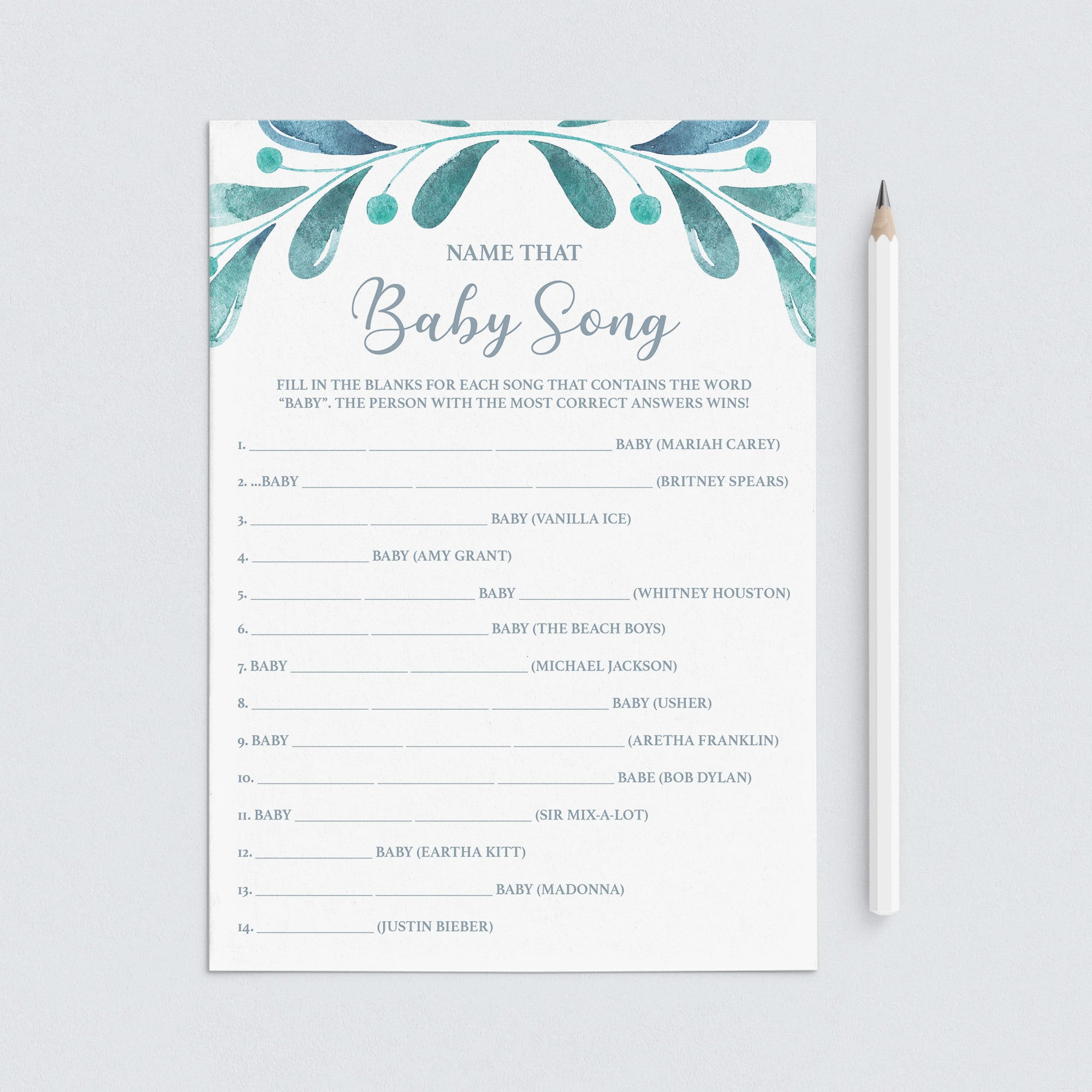 Watercolor Blue Baby Shower Game Guess The Song by LittleSizzle