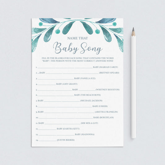 Watercolor Blue Baby Shower Game Guess The Song by LittleSizzle