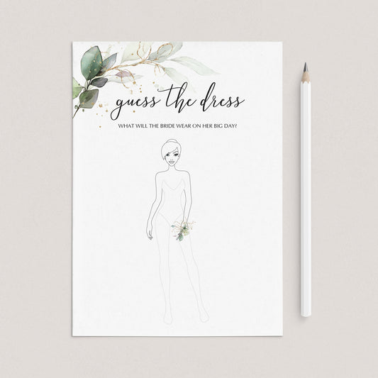 Green and Gold Bridal Shower Game Guess The Dress Printable by LittleSizzle