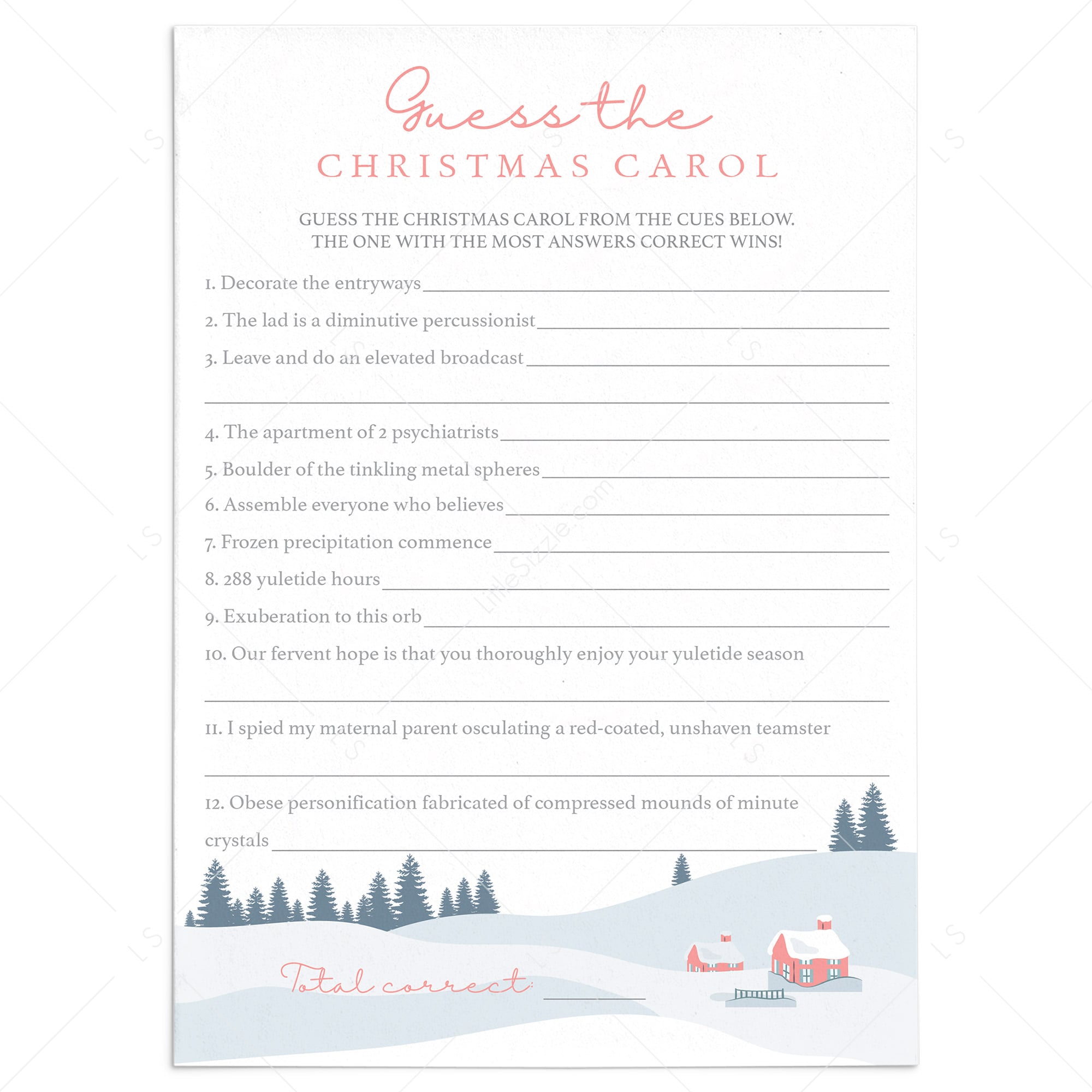 Christmas Carol Game Guess the Christmas Song Fun (Instant