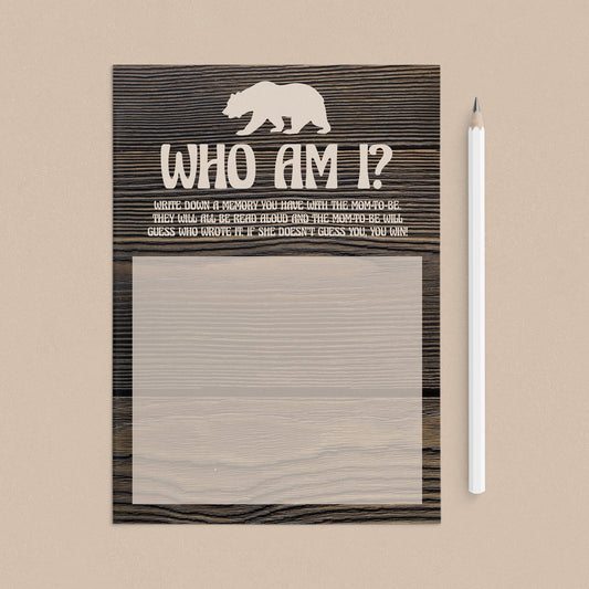 Woodland baby shower Who am I game printable by LittleSizzle