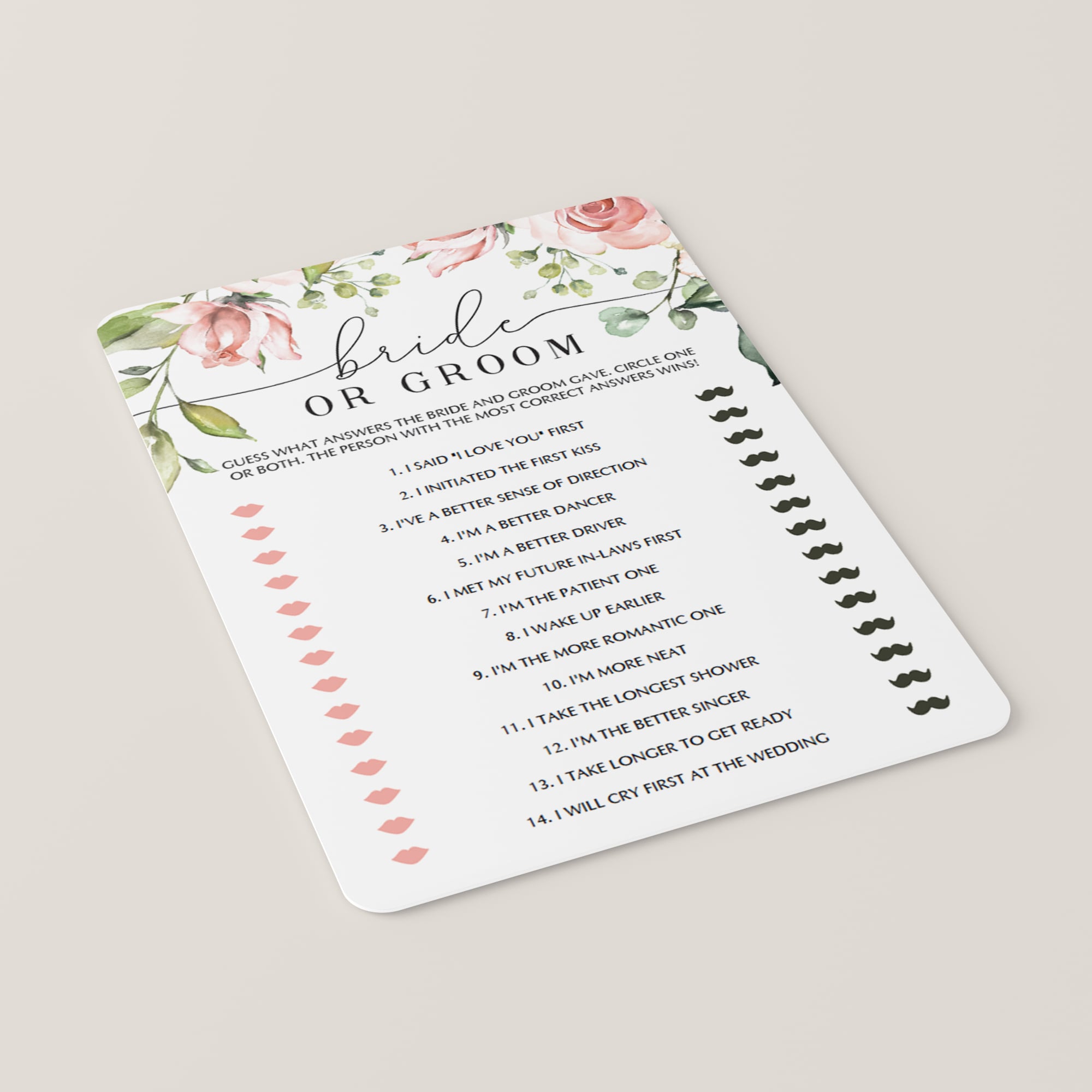 he said she said game for bridal shower or wedding floral