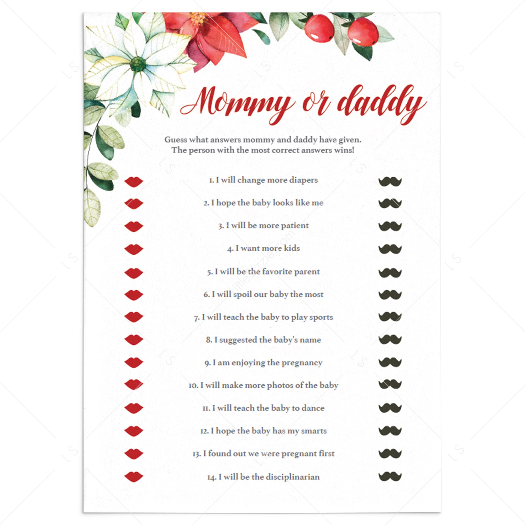 Christmas Baby Shower Game Template Mommy or Daddy by LittleSizzle
