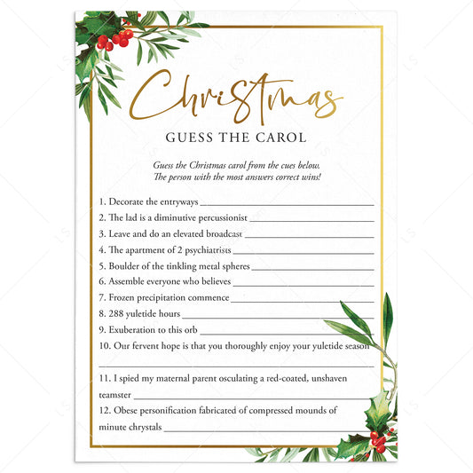 Christmas Song Riddles Quiz With Answers Printable by LittleSizzle