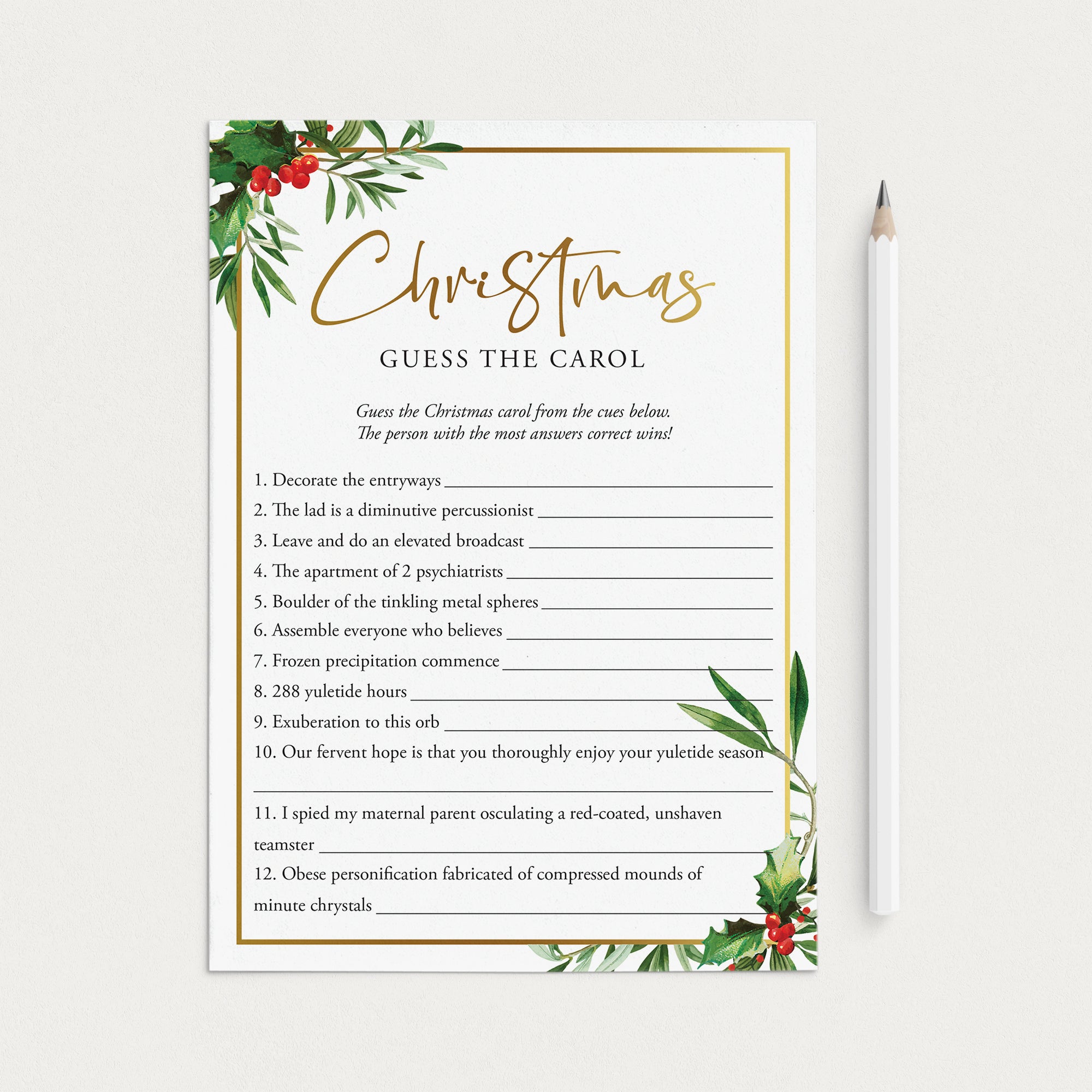 Christmas Song Riddles Quiz With Answers Printable by LittleSizzle