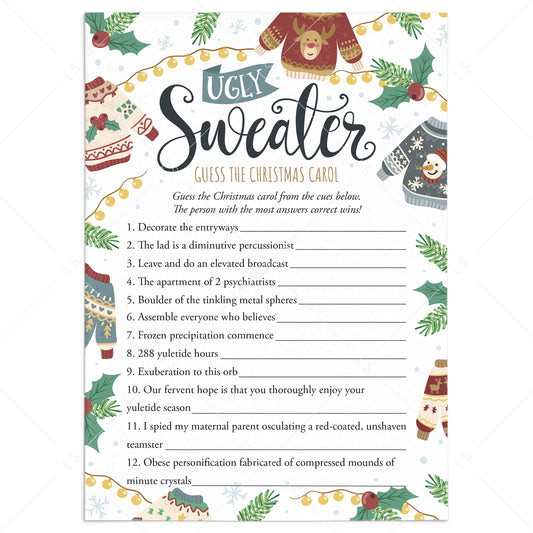 Ugly Sweater Game Guess The Christmas Carol with Answers by LittleSizzle
