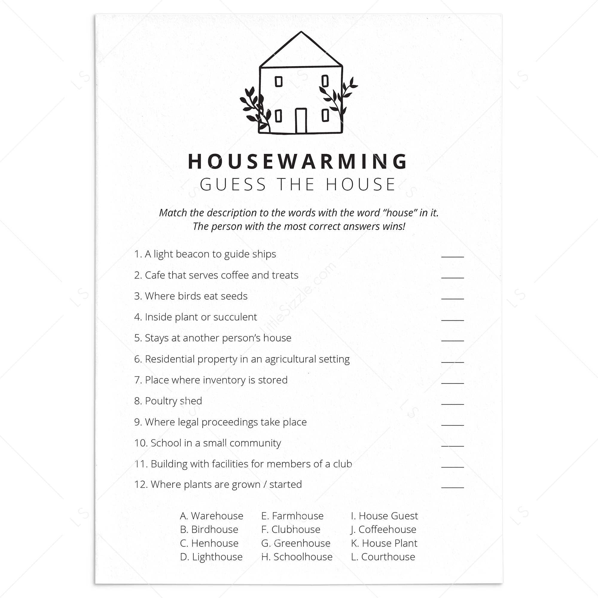 Minimalist Housewarming Party Game Printable by LittleSizzle