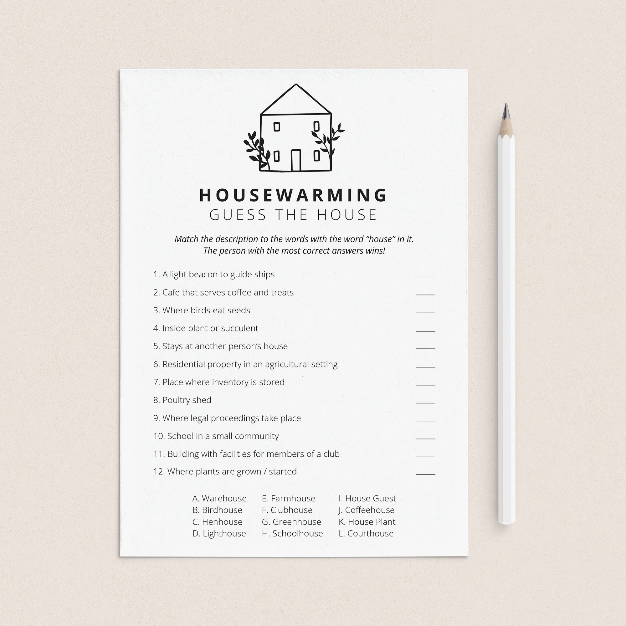 Minimalist Housewarming Party Game Printable by LittleSizzle