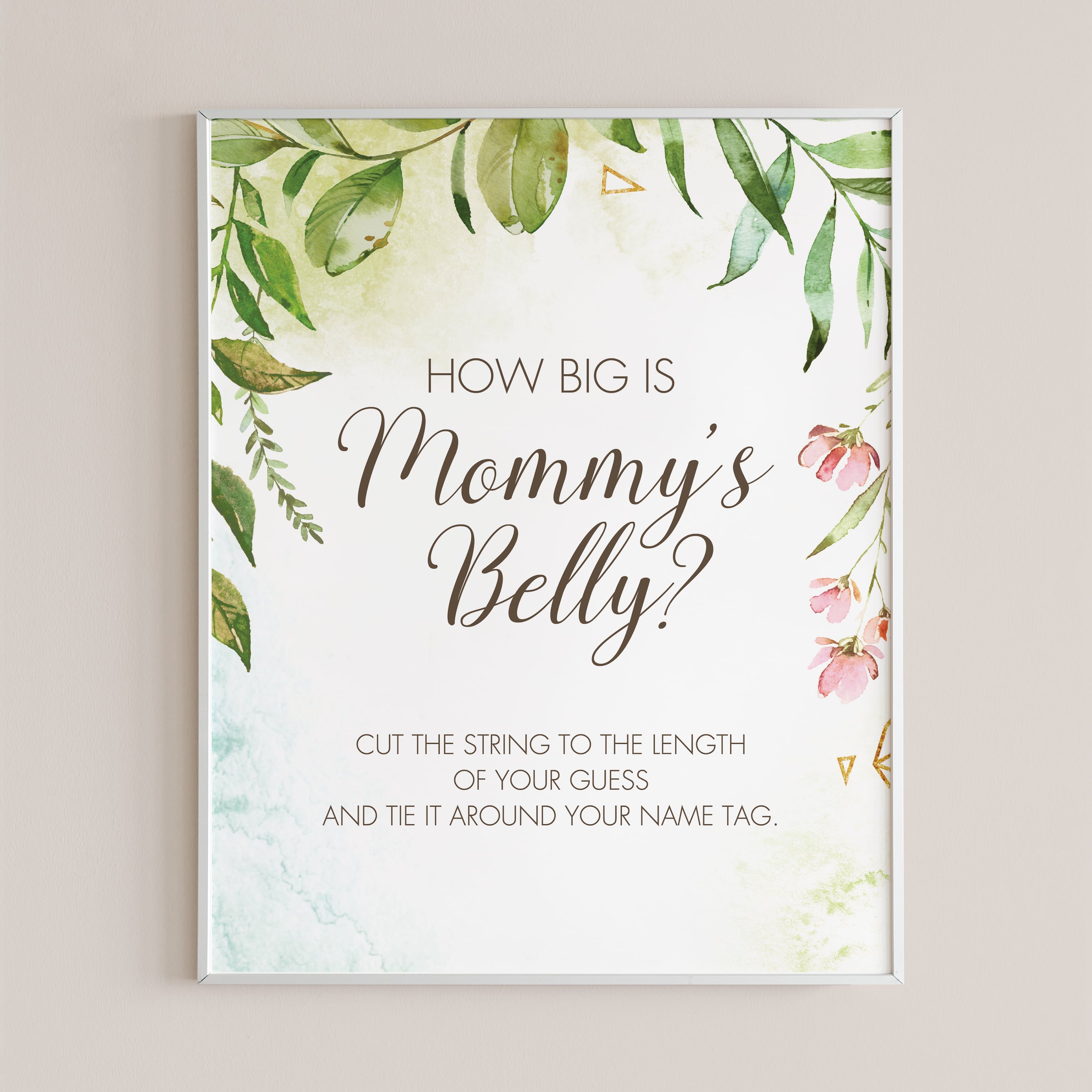 Printable guess the bump size sign with watercolor leaves and florals by LittleSizzle