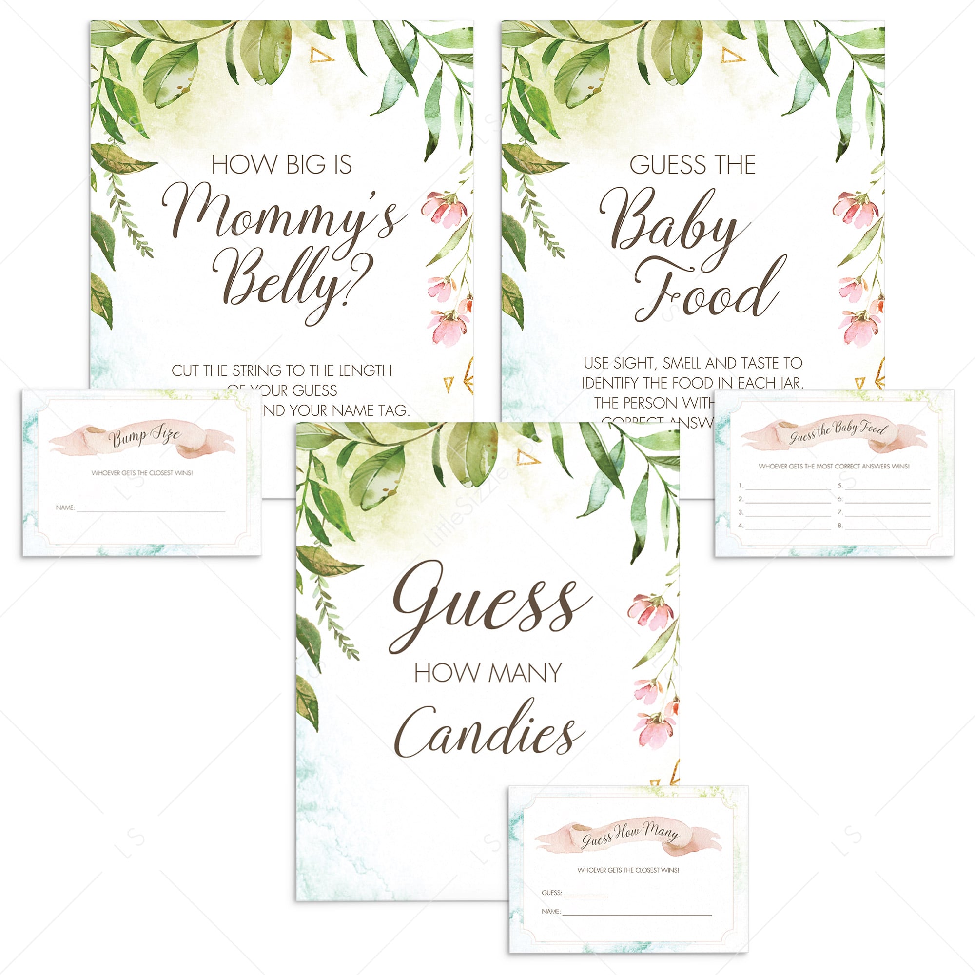 Greenery watercolor leaves on baby shower decor by LittleSizzle
