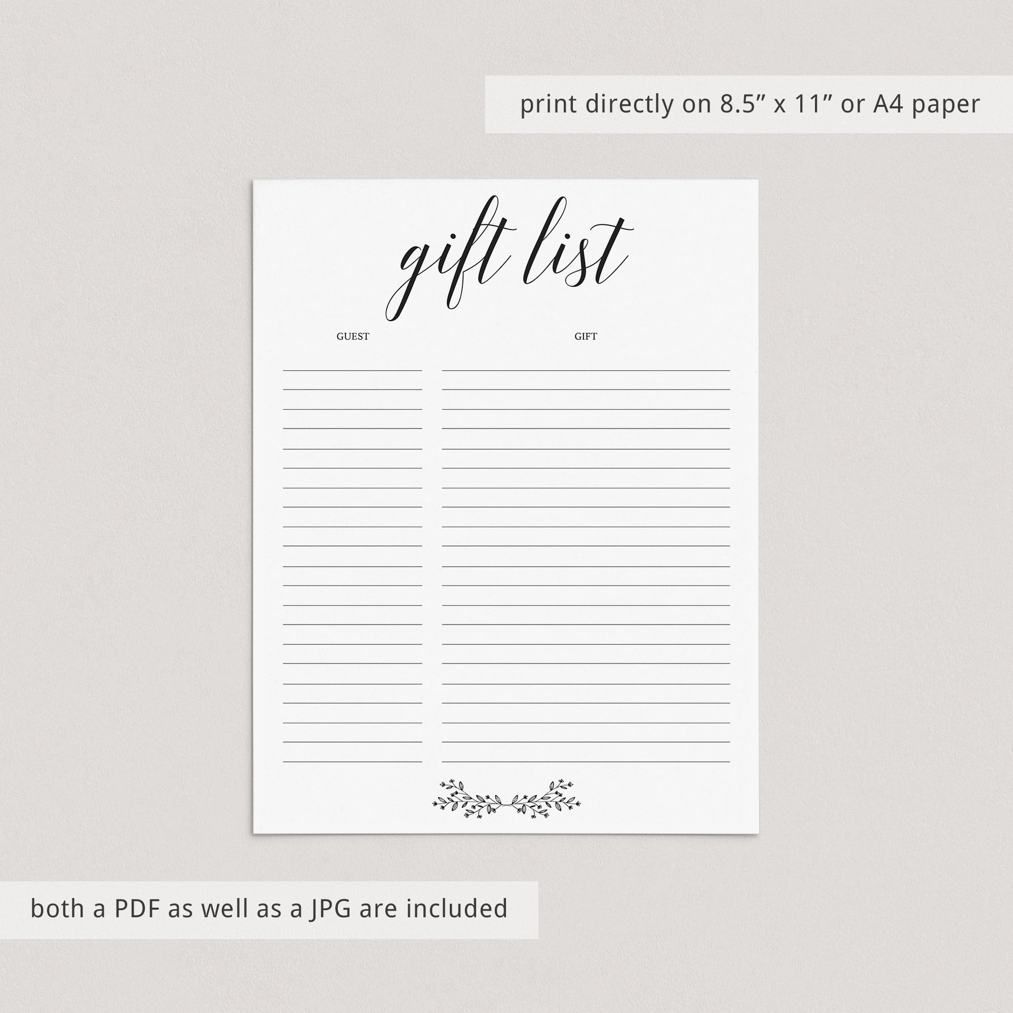 Minimal Black and White Gift List Printable by LittleSizzle