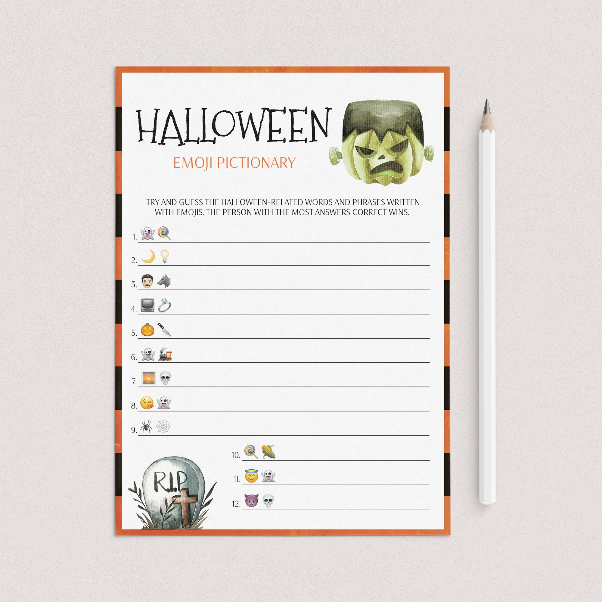 Halloween Emoji Quiz Printable Instant Download by LittleSizzle