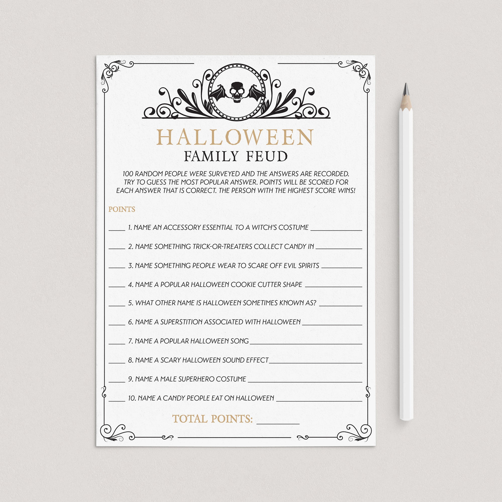 Halloween Feud Questions and Answers Printable by LittleSizzle