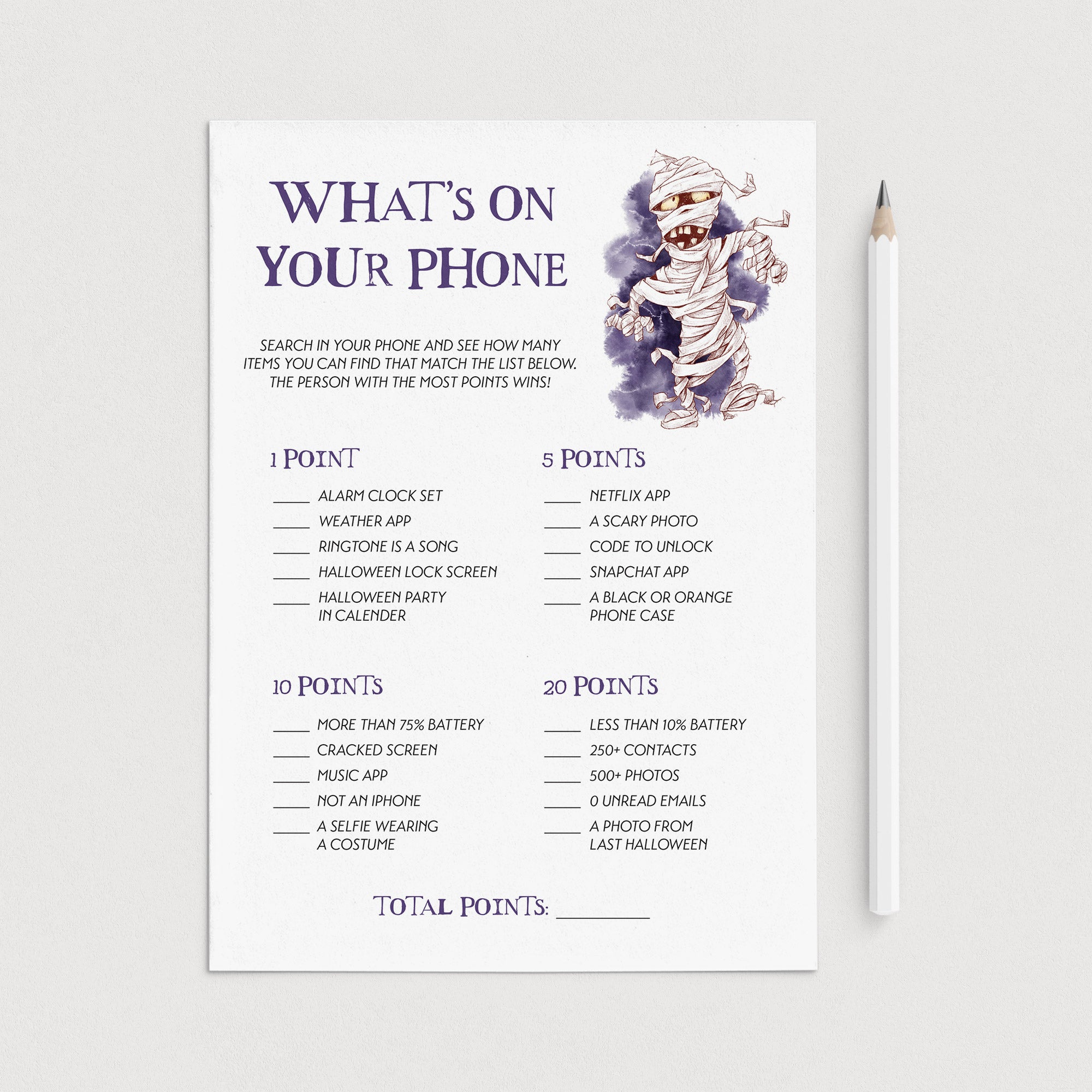 Adult Halloween Party Game What's On Your Phone Instant Download by LittleSizzle