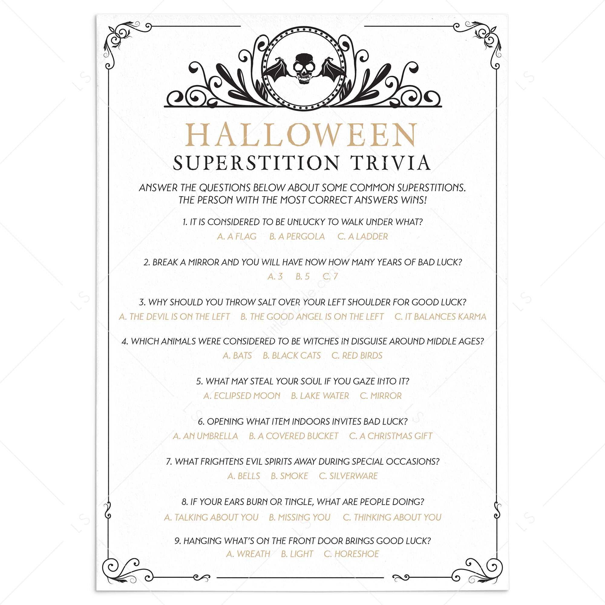 Black Skull Halloween Superstitions Quiz with Answers by LittleSizzle