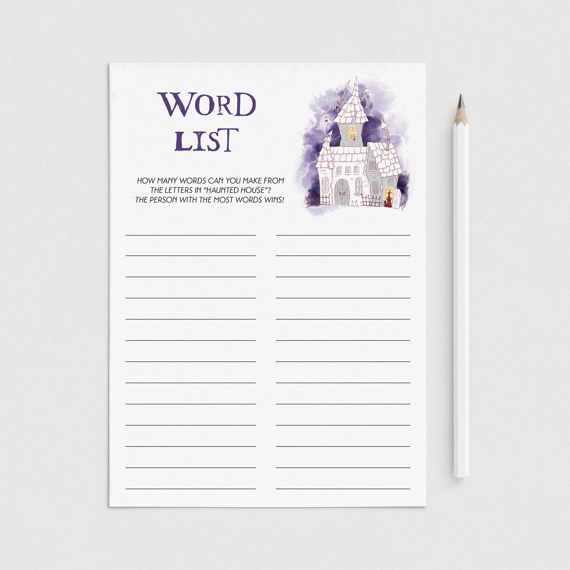 Halloween Haunted House Word Game Printable by LittleSizzle