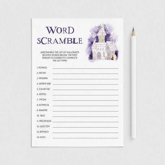 Printable Halloween Words Scramble Game by LittleSizzle