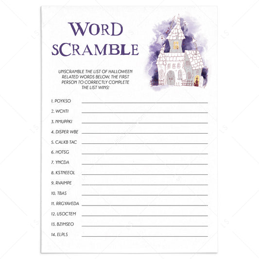 Printable Halloween Words Scramble Game by LittleSizzle