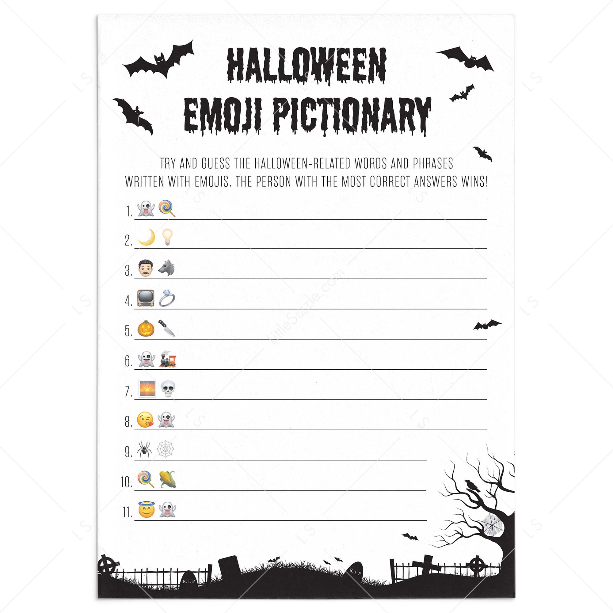 Halloween Emoji Game Printable Black & White by LittleSizzle