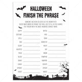 Black and White Halloween Party Game for Groups Printable Finish The Phrase by LittleSizzle