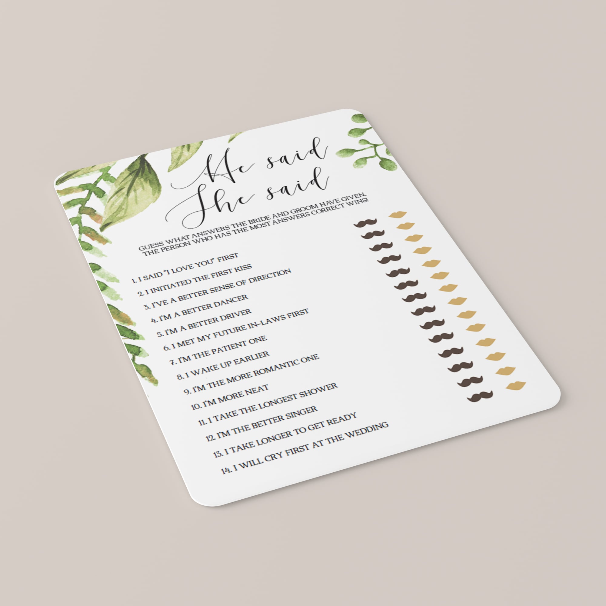 bride or groom game for bridal shower greenery themed