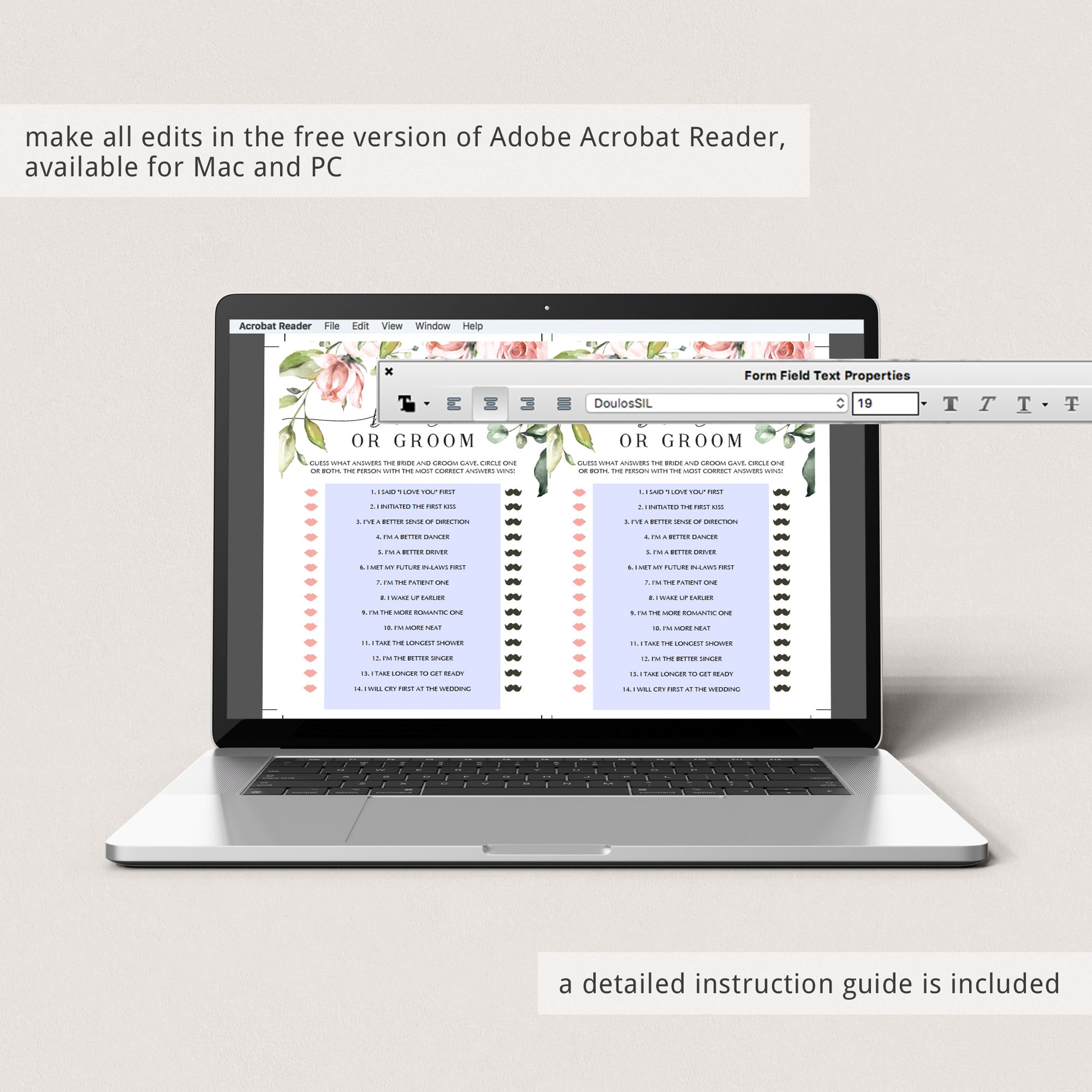 he said she said game for bridal shower or wedding floral