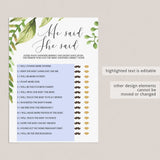 Botanical Baby Shower Games Printable Package