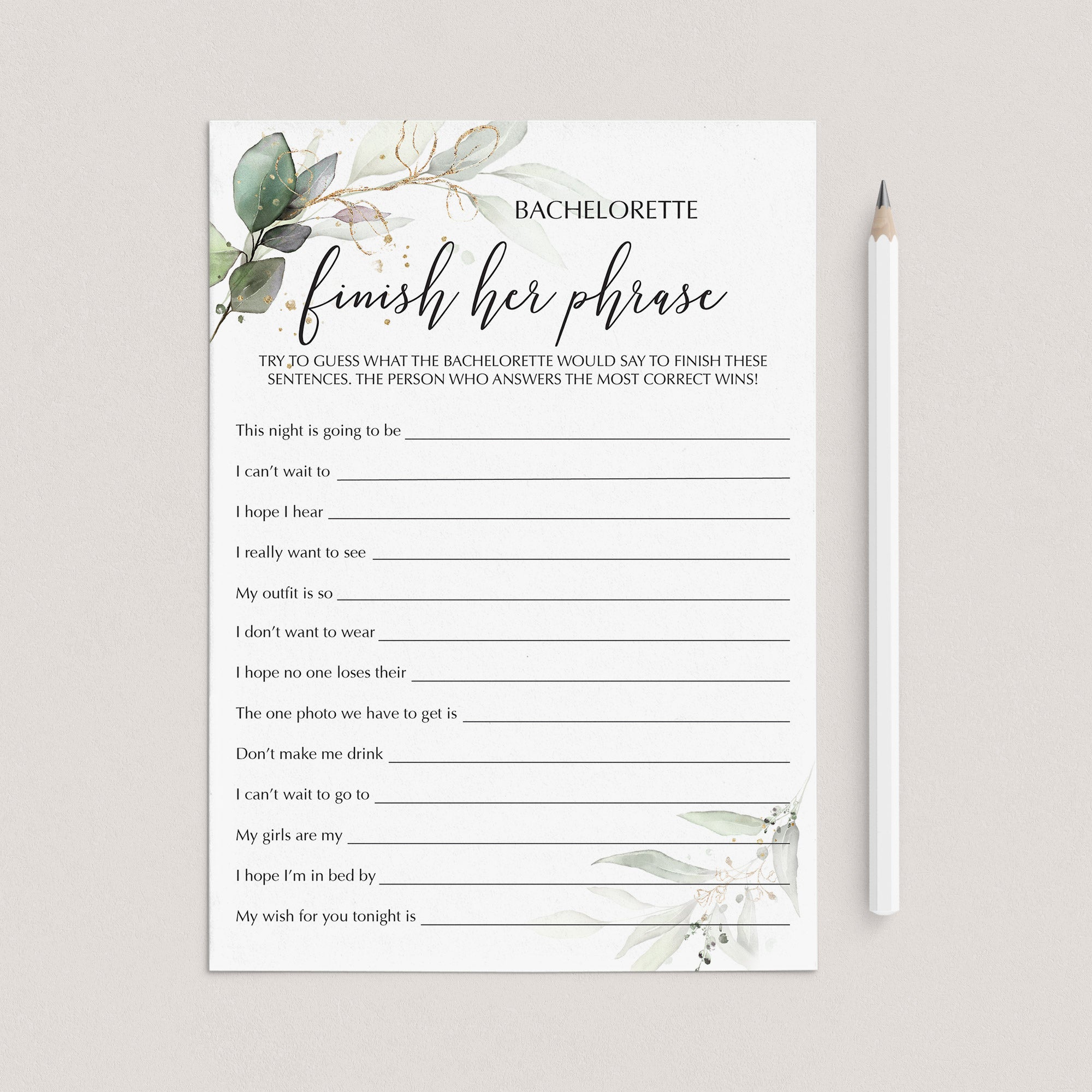 Hen Party Icebreaker Finish The Bachelorette's Phrase Printable by LittleSizzle