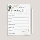 Hen Party Icebreaker Finish The Bachelorette's Phrase Printable by LittleSizzle