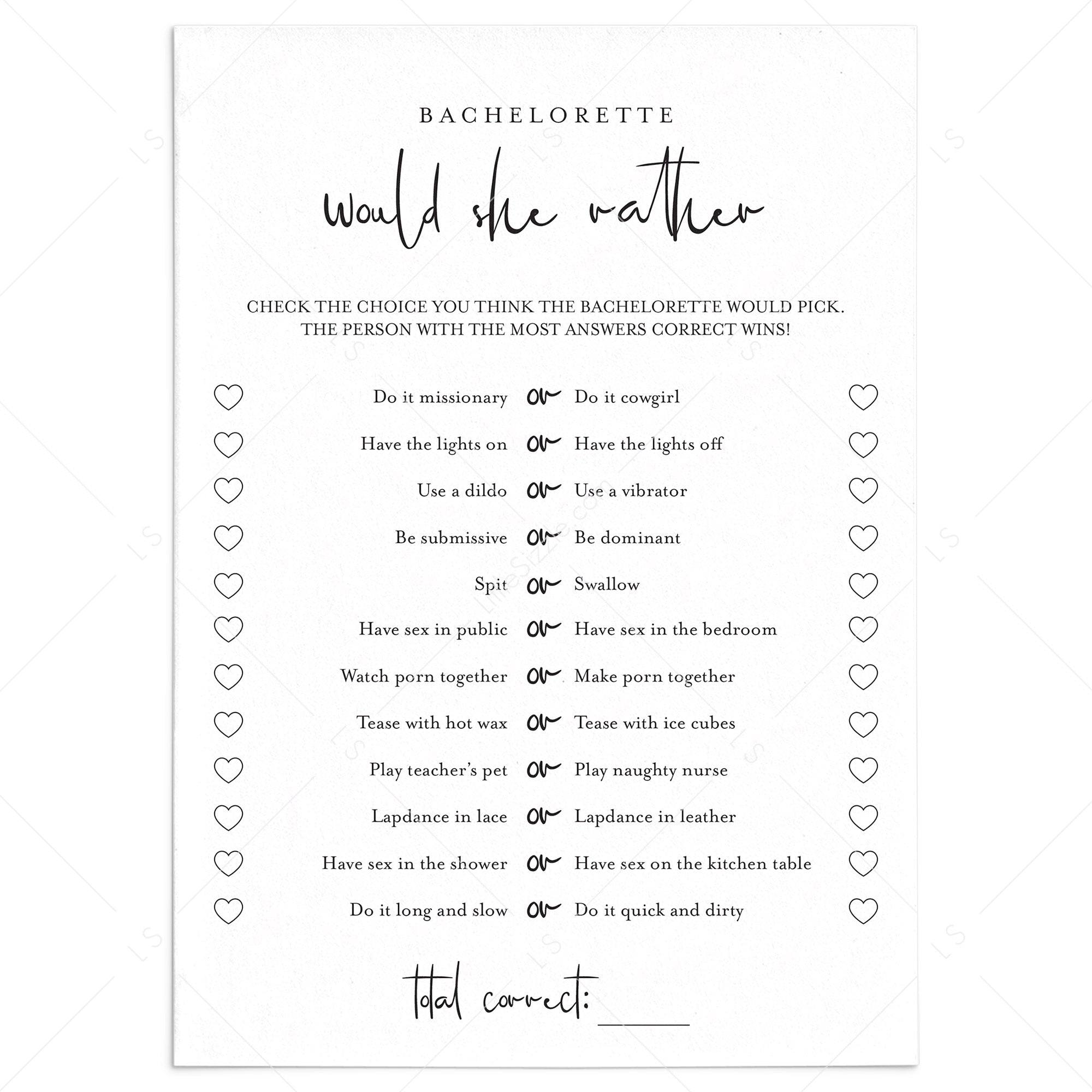 Bachelorette Would She Rather Game Printable | Dirty Would She Rather – LittleSizzle bachelorette-would-she-rather-game-printable-dirty-would-she-rather-littlesizzle