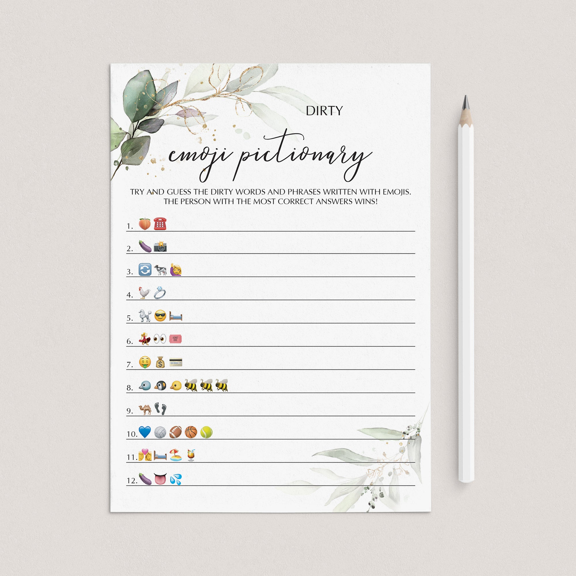 Bachelorette Party Emoji Pictionary Game Printable by LittleSizzle