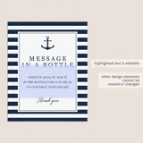 Nautical Wedding Guest Book Sign Message In A Bottle Editable Template
