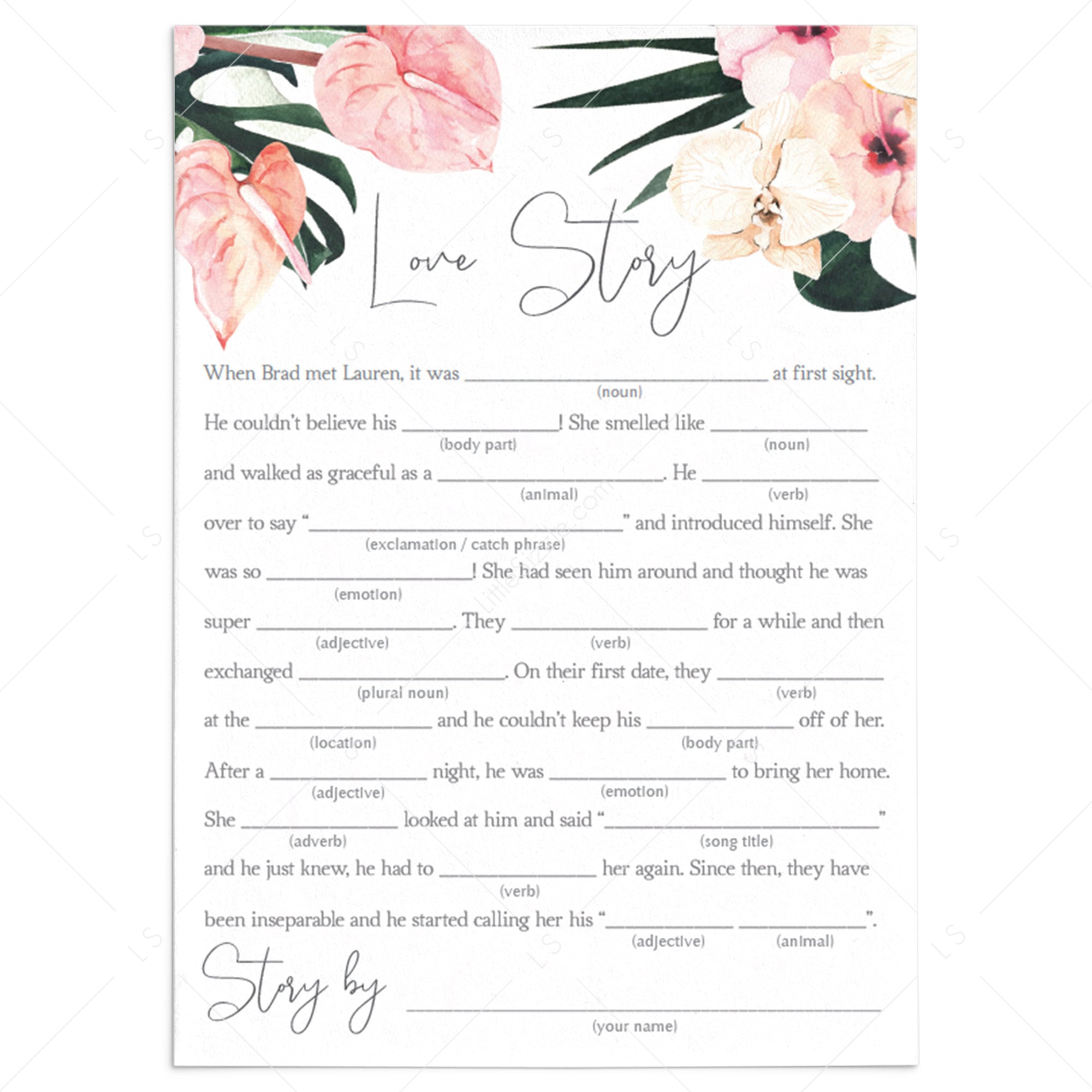 Tropical Bridal Shower Mad Libs Fill In The Blanks Template by LittleSizzle