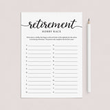 Minimal Calligraphy Retirement Party Game Hobby Race Printable by LittleSizzle