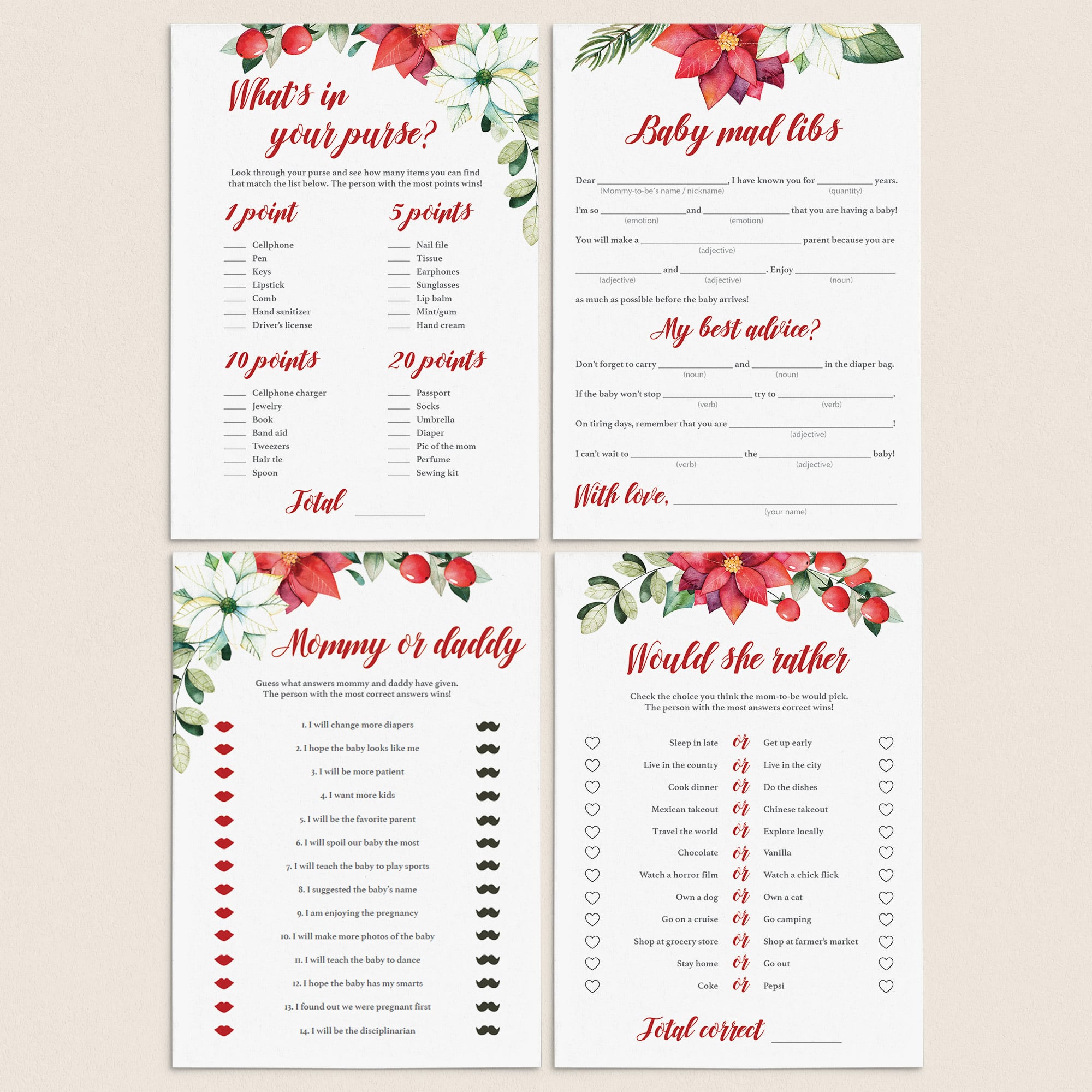 4 Holiday Baby Shower Games Printable by LittleSizzle