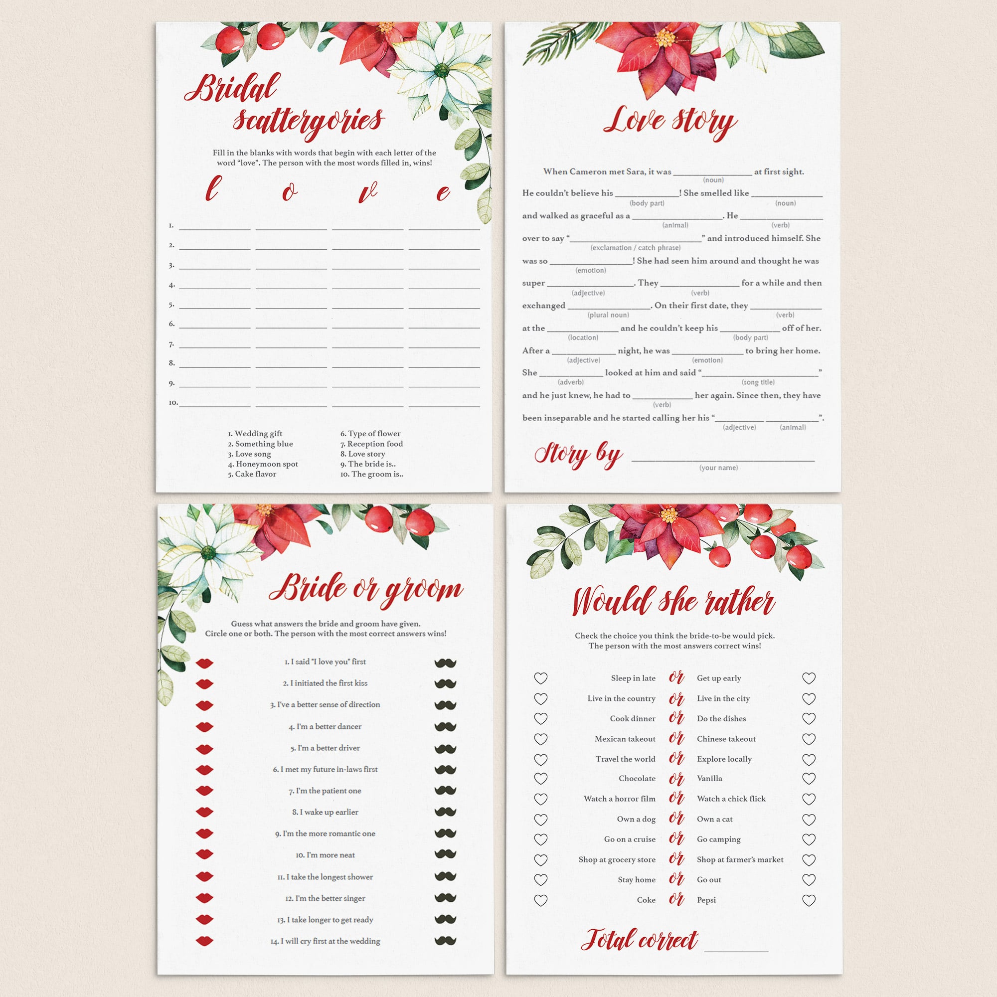 Christmas Bridal Shower Games Bundle Download by Littlesizzle