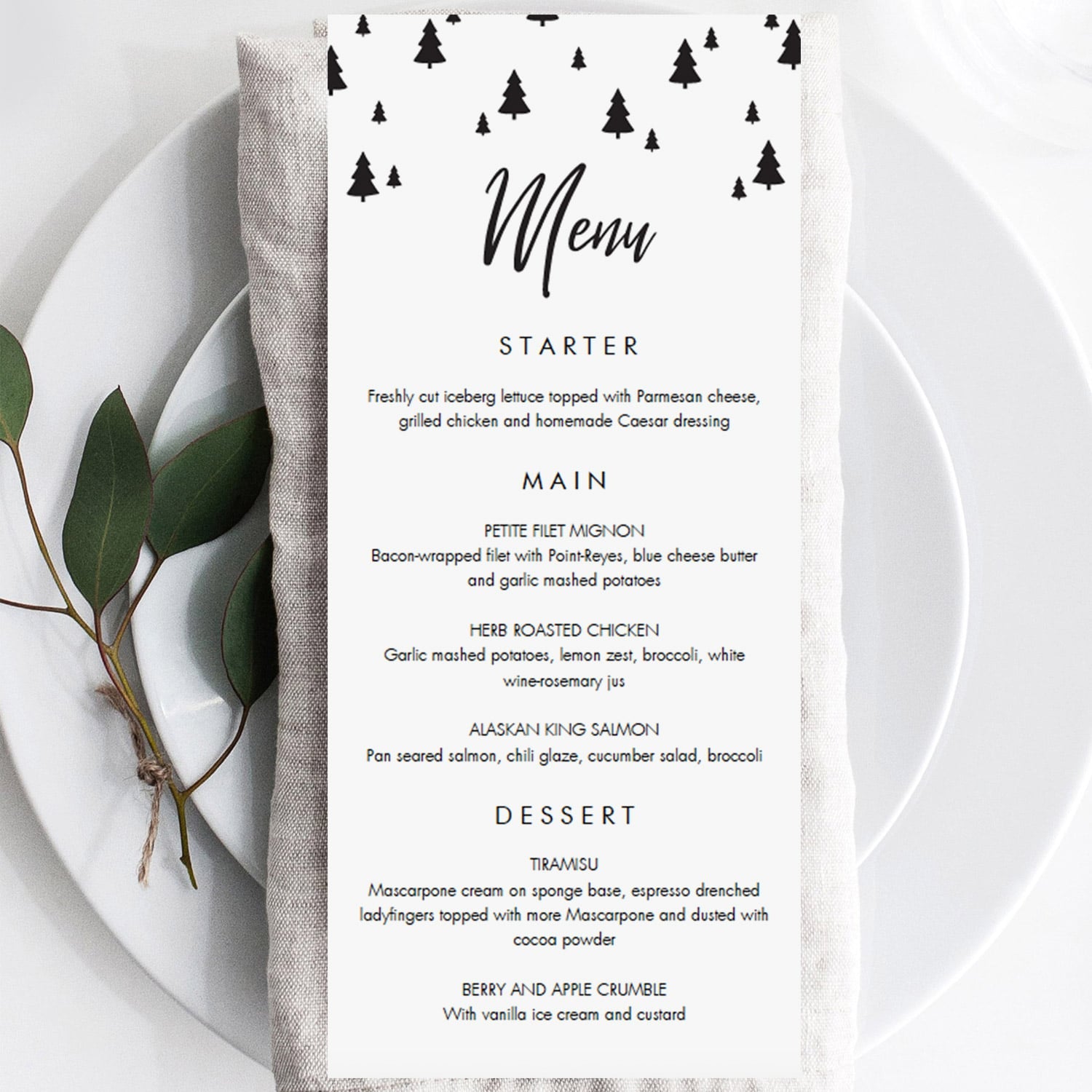 Minimal Christmas Menu Card Template by LittleSizzle